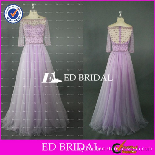 CE813 Elegant Off-the-shoulder Half Sleeve Floor Length Purple Evening Gown Dress